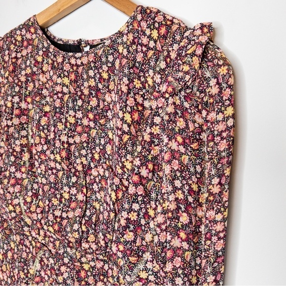 MANGO Womens Floral Mini Dress Size 4 New Metallic Ditsy Long Sleeve Colorful - Picture 5 of 16
